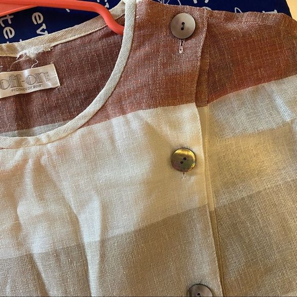 Vintage 70s Striped Buttons Pockets Summer Cap Sleeve Sheer A Line Linen Dress S - Picture 7 of 12